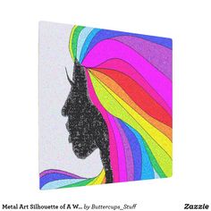 a drawing of a woman's face with multicolored hair on a white background