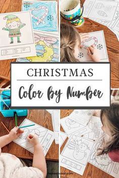 christmas color by number worksheet for kids with the title overlaying it