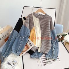 Women's Denim Sleeve Patchwork Sweater Autumn Winter Loose Lazy Knit Sweater Top Condition: 100%  Brand new & High quality    Size: S M L XL  Material: Cashmere Color: grey Occasion : Casual, Fashion Dear friend: If you feel difficult to choose the size ,you can feel free to contact us, we will give you some suggestion,but it is for you reference only.       About Feedback 1.      Feedback is VERY important to us. 2.      We work very hard to exceed your expectations. We make our living by offering a quality product at a  competitive price, all while offering the BEST customer experience in the  industry.  3.     If you are not satisfied with the item, please Contact Me before you leave me negative feedback, we will try our best to solve the problem to make you satisfied. Payment Method Pa Ropa Upcycling, Patchwork Sweater, Up Cycle, Mohair Knit, Upcycle Sweater, Upcycled Clothes, Knit Denim, Patchwork Denim, Loose Pullover