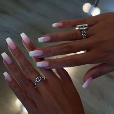 Nails Pinkish, Ballet Nails, White Gradient, Coffin Press On Nails, White Nail, Gradient Nails, Pink Acrylic Nails, Dipped Nails