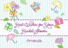 Custom Name Bridal Shower, Flowers, Umbrellas, Presents card Shower Flowers, Wishes For You, Card Card, Bridal Shower, Umbrella, Greeting Cards, Shower