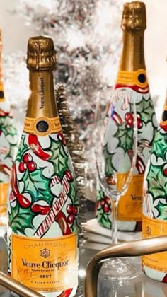 several bottles of champagne sitting next to each other