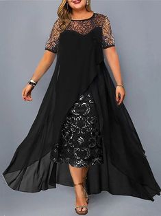 Plus Size Party Dress, Maxi Dress Short, Plus Size Party, Cheap Party Dresses, Party Dresses Online, Plus Size Party Dresses, Low Neckline, Spring Fabric, Lace Patchwork