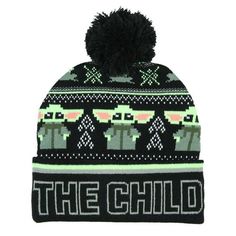 This officially licensed Star Wars pom beanie features a Baby Yoda The Child Fairisle design. The fold-up cuff features "The Child" text. This hat is perfect for the cooler months and the holiday season. Makes a great gift too. It is made of a soft 100% acrylic fabric. One Size Fits Most Color: Black.  Gender: unisex.  Age Group: infant. Knitting Fair Isle, Baby Backpack, Beanie Black, Star Children, Child Baby, Fair Isle Pattern, Acrylic Fabric, Scarf Hat, Pom Beanie