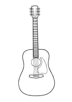 an acoustic guitar is shown in this black and white drawing, it's not easy to draw