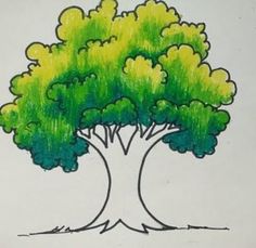 a drawing of a tree with green leaves