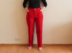 "Ralph Lauren Pants Red Pants Red Women's Pants Red Denim Pants Denim Trousers Red Ralph Lauren Denim Pants Jeans Pants High Waist Shown on model M/L Label size: 12 Measurements(lying flat): Waist: 16.5\"/ 42 cm Length: 41\"/ 104 cm Inseam: 29.5\"/ 75 cm From crotch to waist line: 12\"/ 30.5 cm Hips: ~20.5\"/ 52 cm Condition: Great Vintage Condition Material: 99% cotton,1% lycra Please check measurements to insure a proper fit. Remember to allow yourself some extra room for movement. You can com Urban Sweaters, Dresses Business, Dresses Night, Accessories Business, Womens Black Vest, Red Denim, Dresses Spring, Pants Women Fashion, Pants Denim