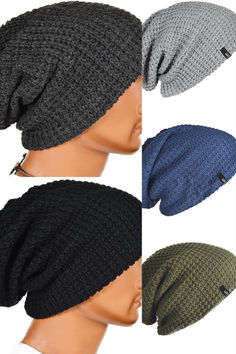 This knit hat beanie for men or women. Slouchy style, It's baggy, loose and flexible than usual a regular knit hat. Black beanie and Charcoal Grey beanie are most popular.

One size fits of all. This knit hat is specially designed for Oversized and long.

The skully size 13.39 inch by 10.24 inch. Fit for Head Circumference: 21.26 inch ~ 22.83 inch

Dual layers designed. The cap is lined with polyester FABRIC, acrylic outside.

This design will not make your head itch. Knitted Hats For Men, Oversized Beanie, Summer Beanie, Beanie For Men, Beanie Outfit, Sinamay Hats, Knit Hat For Men, Slouchy Style, Winter Hats For Men