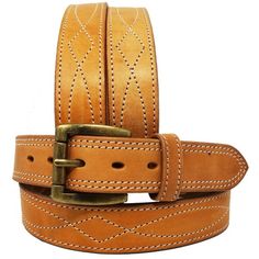 Adult Unisex Men's Women Full-grain heavy duty 1-1/2" wide leather belt with removable belt buckle. Accented with a hand tooled finish and beaded inlay. Beautiful Bead hand work. Buckles can be easily replaceable. We recommend to go 2" up from your waist size for a comfortable fit. Size: 51-52 inches.  Color: Beige.  Pattern: floral. Classic Hand Tooled Leather Belt, Luxury Hand Tooled Classic Belt, Buckstitch Leather Belt, Rugged Brown Bridle Leather Belt, Southwestern Hand-tooled Brown Belt Buckles, Beige Pattern, Wide Leather Belt, Brown Pattern, Western Belts