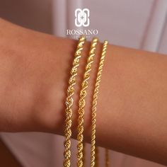 "14K Gold Rope Chain Bracelet, Rope Chain Bracelet, Twisted Chain Bracelet, 2mm,3mm, 4mm Rope Gold Chain, Dainty Rope Bracelet, Gift For Her Product Description Material: 14K Genuine Gold Color Options: Yellow Gold, White Gold, Rose Gold Metal Stamp: 14K (585) Available Length: 5\"-10\" Weight(average) : 2.20mm- 1.15gr 3.20mm-2.32gr 3.85mm-3.32gr These Chains are 100% Authentic 14K Solid Gold \"Not Plated or Filled\" The perfect birthday or holiday (Christmas, New Year, Mothers Day, Valentines D Gold Rope Bracelet, Rope Chain Gold, Fine Jewlery, Gambar One Direction, Bracelet Rope, Gold Certificate, Beautiful Beach Pictures, Twisted Chain, Twisted Bracelet