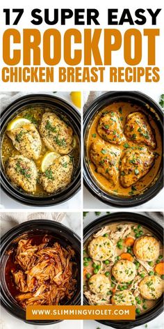 Struggling to make easy weeknight dinners with minimal prep? These super easy crockpot chicken breast recipes are perfect for hands-off cooking with maximum flavor! Save this pin to keep delicious and simple meals ready to go. Crock Pot Chicken For Meal Prep, Simple Chicken Slow Cooker Recipes, Weight Watcher Chicken Crockpot Recipes, Crockpot Chicken Simple, Chicken And Crockpot Recipes, Super Simple Crockpot Recipes, Easy Clean Crockpot Meals, Best Chicken Crockpot Recipes Easy, Chicken Dinners In Crockpot