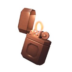 a brown lighter that is lit up on a white background