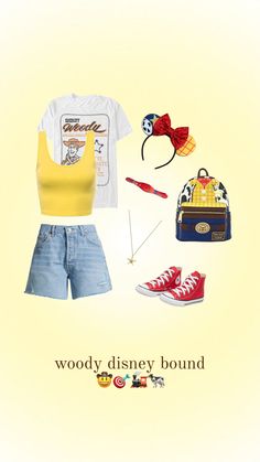 an advertisement for the disney store featuring various items including shoes, backpack and handbag