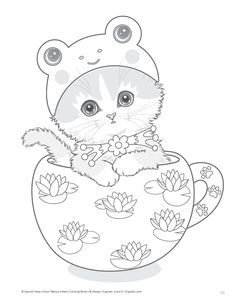 a cat in a teacup with flowers on it