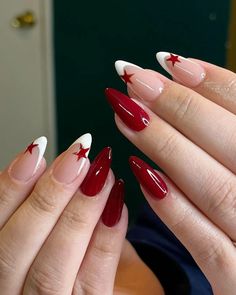 Nail Idea Back To School, Nails Photo Aesthetic, Nail Inspired Almond, Red Nails With Design Ideas, Red Nail Acrylic, Res Nails, Cute Red Nails, Insta Nails, Cute Almond Nails