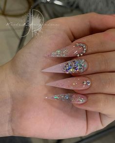 Bling Stiletto Nails, Stilleto Nails Designs, Stiletto Nail Art, Long Acrylic Nails Coffin, Pink Acrylic Nails, Fire Nails