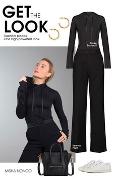 Essential Pieces, One High-Powered Look. #WideLegPant #Winter #WinterOutfit #Workwear #WomensWorkwear #WinterWorkwear #Outfits #OutfitIdeas #WinterPhotoshootOutfits #Boss #BossBabe #Fashion #WomensFashion #Bodysuit #BodysuitStyling #Designer #MishaNonoo #TracyAnderson #Tracy #Anderson #LookBook #GetTheLook #Black #AllBlackOutfit Tracy Anderson, All Black Outfit