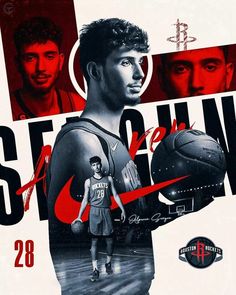 an advertisement for the basketball team's upcoming game is shown in red and black