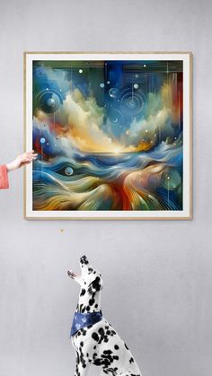 Abstract artwork of swirling ocean waves, celestial spheres, and ethereal clouds in vibrant blue, orange, and golden hues, with geometric patterns. Ethereal Clouds, Celestial Sphere, Nature Themed, Vibrant Blue, Ocean Waves, Geometric Patterns, Botanical Prints, Blue Orange, Nature Inspiration