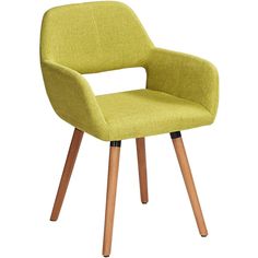 a lime green chair with wooden legs on an isolated white background for use in any room