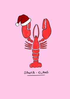 a drawing of a lobster wearing a santa hat