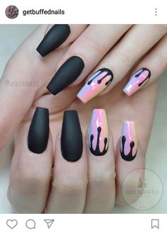 Black matte ombre nails with drops. #getbuffednails French Pedicure, Cute Acrylic Nail Designs, Acrylic Nail Art, Pretty Acrylic Nails, Nail Shapes