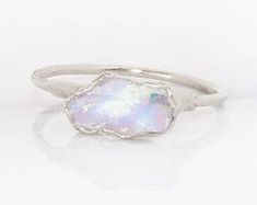 Raw Opal Ring, Gemstone Stacking Ring, Birthstone Stacking Rings, Lotus Ring, Silver Diamond Jewelry, Opal Engagement Ring, Raw Stone Ring, Ring Opal, Raw Opal