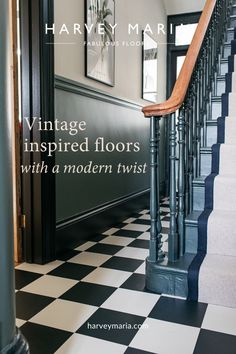 Bring a touch of vintage elegance with a modern twist to your hallway. This black and white checkerboard LVT flooring beautifully combines old-world charm with contemporary durability, making it perfect for creating a statement in any home. Low-maintenance and designed to last, this hallway flooring option is ideal for adding character and sophistication to your entryway. Go online for free samples 🖤 Hallway Flooring Ideas, Victorian Hallway Tiles, Hallway Tiles, Tiled Hallway