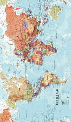 a large map of the world with countries and major cities on it's sides