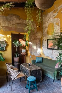 a living room filled with furniture and lots of plants