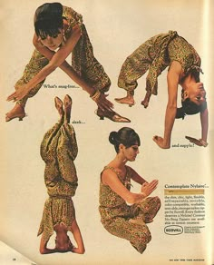 an advertisement for women's bathrobe featuring woman doing yoga poses in various positions