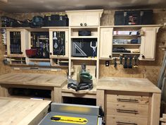 a workbench with lots of tools in it