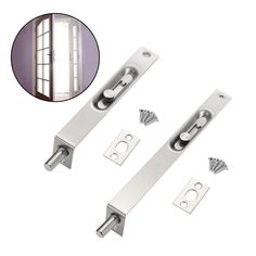 three different types of door handles and latches with an image of a window in the background