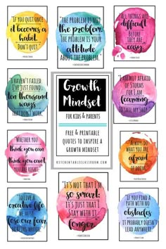 colorful watercolor speech bubbles with the words growth minds and what they mean to be