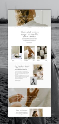 the website is displayed in black and white, with an image of a woman's hands