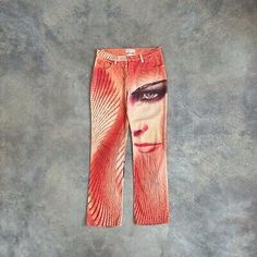 VINTAGE ROBERTO CAVALLI SPRING 2001 RUNAWAY LIZ TAYLOR FACE JEANS - SIZE SMALL  | eBay Roberto Cavalli Jeans, Designer Wishlist, Vintage Roberto Cavalli, Robert Cavalli, Cavalli Jeans, Chic Closet, Liz Taylor, Disco Pants, Brand Ideas