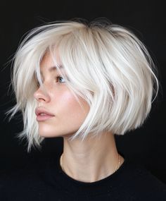 51 Platinum Blonde Hair Color Ideas For A Fresh New Look Platinum Short Bob, Ice Blonde Bob Short, Blonde Aline Bob, Silver Hair Bob Haircut, Shaggy Bob Fine Hair, Platinum Blonde Hair Aesthetic, Briana Cisneros Hair, Lived In Platinum Blonde, Platinum Blonde Bob With Bangs