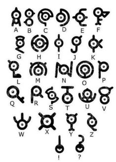 an alphabet with letters and numbers drawn in black ink on a white background, including the letter