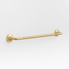 Classic Round Brushed Brass Bath Towel Bar 24" + Reviews | Crate & Barrel Gold Towel Bar, Wedding Gift Registry, Round Brush, Wall Plates, Smooth Edges, Bathroom Hardware, Bathroom Tile, For A Reason, Brushed Brass