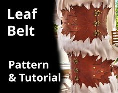 a woman wearing a leaf belt made out of leather and gold buttons on her waist