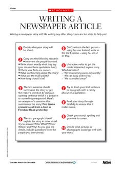 an article is shown on the page in this manual for writing a newspaper article, which includes