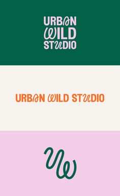 the urban wild studio logo is shown in three different colors, including green and pink