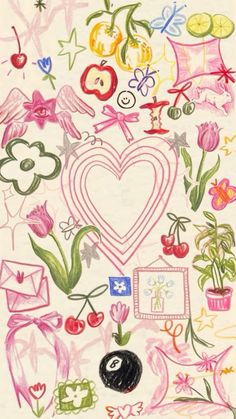 a drawing of flowers and hearts on paper