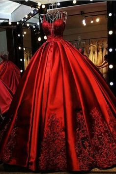 Ball Gown Prom Dress, Red Ball Gown, Spaghetti Strap Prom Dress, Burgundy Prom Dress, Red Ball, Gowns Prom, Gown Prom, Ball Gowns Prom, Quince Dresses