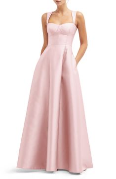 Alfred Sung Bustier Tie Back Gown | Nordstrom Organza Gowns, Alfred Sung, Womens Long Dresses, Pink Formal Dresses, Pink Bridesmaid Dresses, Pink Gowns, Column Gown, Rose Pastel, Ballet Pink