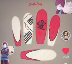 Gaara Nails Designs, Simple Anime Nail Ideas, Nails Art Anime, Gaara Nails, Naruto Nail Art, Character Nails Designs, Anime Nail Designs, One Piece Nail Art