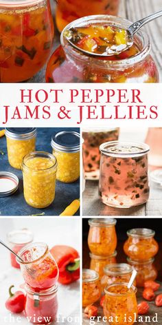 jars filled with jams and jellies sitting on top of a table