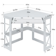 the corner desk is shown with measurements for it