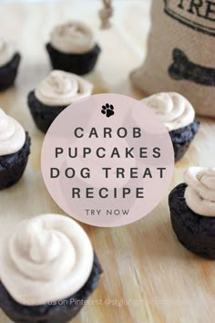 Carob Pupcakes Dog Treat Recipe Pupcakes Dog, Vegetarian Dog Treats, Yogurt Frosting, Dog Treat Recipe, Dog Treats Grain Free, Healthy Dog Treats Homemade, Carob Powder, Dog Diy