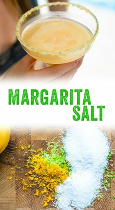 there is a person holding a margarita salt in their hand